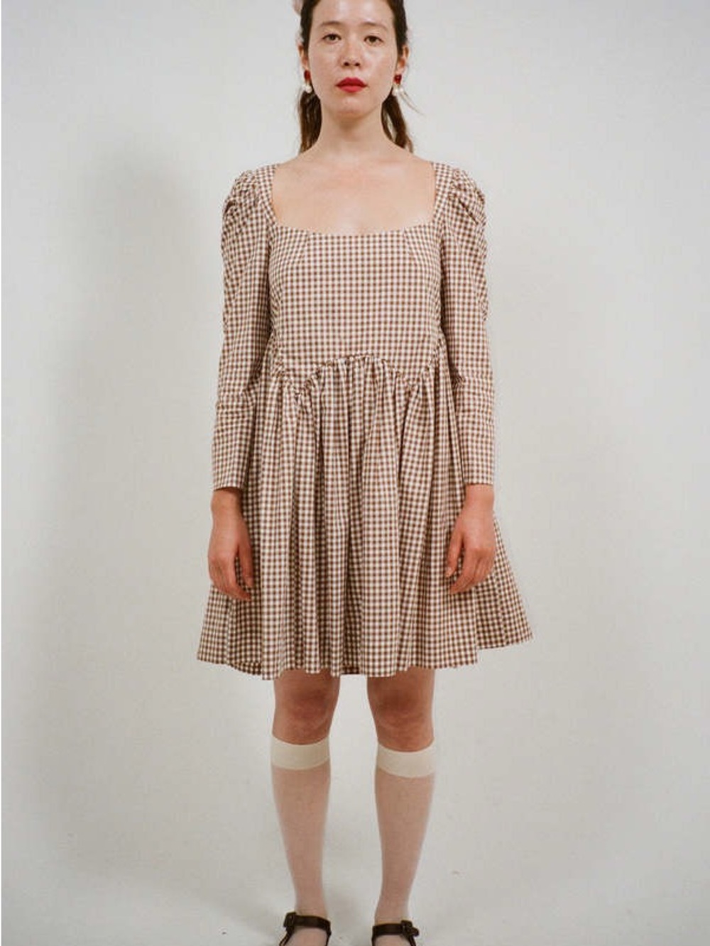 Sandy Liang Kew Dress-  Latte Gingham